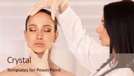  Presentation with metabolic doctor examining - Theme with cosmetic medicine a doctor is examining patient's face background and a lemonade colored foreground