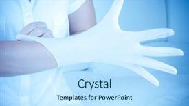  Presentation with surgical - Presentation theme having rubber gloves doctor pulls - pulling on surgical glove background and a sky blue colored foreground