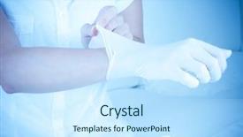  Presentation with surgical - PPT theme consisting of rubber gloves doctor pulls - pulling on surgical glove background and a sky blue colored foreground