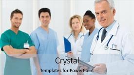  Presentation with medical records - Colorful slides enhanced with doctors group - portrait of a doctor backdrop and a  colored foreground