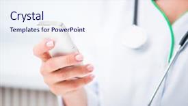  Presentation with mobile health - PPT layouts consisting of doctor's hands with mobile background and a sky blue colored foreground
