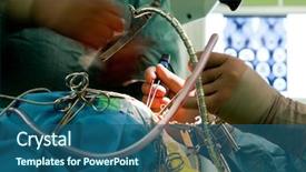  Presentation with brain surgery - PPT theme having doctor's hands performing brain background and a ocean colored foreground