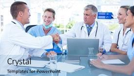  Presentation with meeting a doctor - Slides consisting of doctors having a meeting background and a  colored foreground