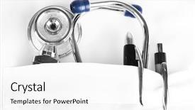  Presentation with internship medical equipment - Cool new PPT theme with doctors helping others - doctor pocket with pen stethoscope backdrop and a white colored foreground