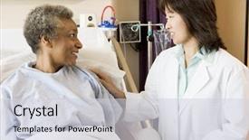  Presentation with new born doctor - Cool new slides with doctors helping others - doctor talking to senior woman backdrop and a  colored foreground