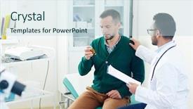  Presentation with pill bottle - PPT theme consisting of doctors helping others - professional therapeutist or other clinician background and a  colored foreground