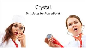  Presentation with helping others - PPT theme having doctors helping others - two very surprised nurse doing background and a  colored foreground