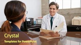  Presentation with doctor and patient medical consultation - PPT theme consisting of doctors helping others - white male doctor in consultation background and a  colored foreground