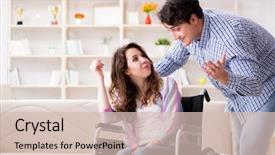  Presentation with doctor taking care of family - Beautiful presentation theme featuring doctors helping others - young family taking care backdrop and a  colored foreground