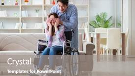  Presentation with family - Presentation enhanced with doctors helping others - young family taking care background and a gray colored foreground