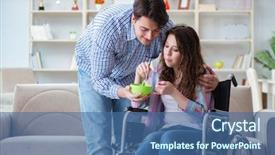  Presentation with family - Presentation theme with doctors helping others - young family taking care background and a  colored foreground