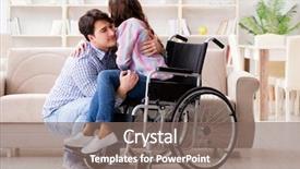  Presentation with doctor taking care of family - Amazing PPT theme having doctors helping others - young family taking care backdrop and a gray colored foreground