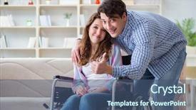  Presentation with doctor taking care of family - Slide deck having doctors helping others - young family taking care background and a  colored foreground