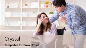  Presentation with family - Presentation theme consisting of doctors helping others - young family taking care background and a  colored foreground