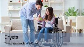  Presentation with family - Beautiful presentation theme featuring doctors helping others - young family taking care backdrop and a  colored foreground