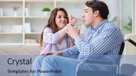  Presentation with doctor taking care of family - Cool new PPT theme with doctors helping others - young family taking care backdrop and a  colored foreground