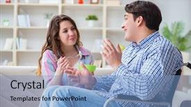  Presentation with doctor taking care of family - Colorful slides enhanced with doctors helping others - young family taking care backdrop and a  colored foreground