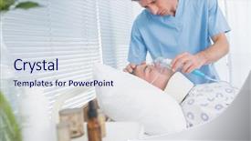  Presentation with hospital mask - Presentation design consisting of doctors holding patients oxygen mask background and a sky blue colored foreground