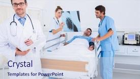  Presentation with hospital bed - Amazing presentation theme having doctors holding reports by patient backdrop and a  colored foreground