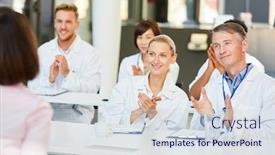  Presentation with medical education - Audience pleasing slides consisting of doctors-in-a-seminar backdrop and a sky blue colored foreground