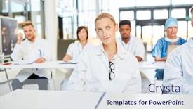  Presentation with training - Audience pleasing slide deck consisting of doctors-in-a-training-seminar backdrop and a sky blue colored foreground