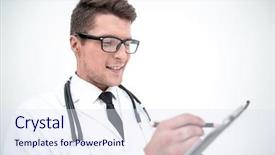  Presentation with legal - Presentation enhanced with doctors legal - close up smiling doctor writing background and a sky blue colored foreground