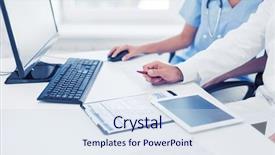  Presentation with medical technology healthcare - Slides enhanced with doctors looking at tablet background and a sky blue colored foreground