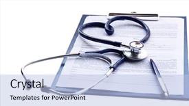  Presentation with medical information - PPT theme having close up of doctors medical stethoscope and patient medical information background and a light blue colored foreground