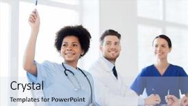  Presentation with medicine - Presentation design consisting of doctors meeting and asking question background and a light blue colored foreground