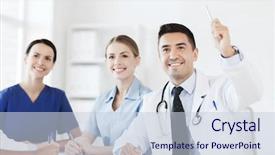  Presentation with questions - Amazing PPT theme having doctors meeting and asking question backdrop and a lemonade colored foreground