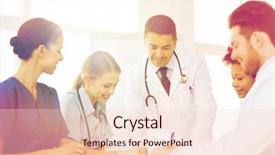  Presentation with medical profession - Slide deck with doctors meeting and taking notes background and a  colored foreground