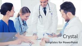  Presentation with medical profession - Colorful slide deck enhanced with doctors meeting and taking notes backdrop and a  colored foreground