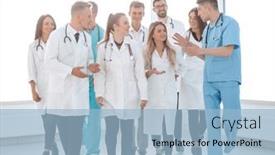  Presentation with important - Slide set featuring doctors-of-the-medical-center background and a light blue colored foreground