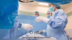  Presentation with operating room - Slides featuring doctors operating patient in operation background and a light blue colored foreground