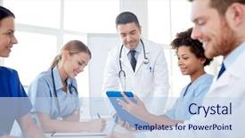  Presentation with health education - Slide set featuring doctors or interns with mentor background and a light blue colored foreground