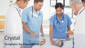  Presentation with hospital mask - Amazing slide set having doctors putting an oxygen mask backdrop and a light blue colored foreground