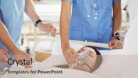  Presentation with hospital mask - PPT layouts featuring doctors putting an oxygen mask background and a coral colored foreground