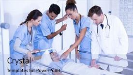  Presentation with hospital mask - PPT theme with doctors putting an oxygen mask background and a light blue colored foreground