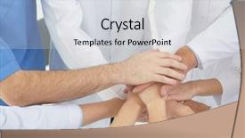  Presentation with team hands - Colorful slide set enhanced with doctors putting hands together backdrop and a light gray colored foreground
