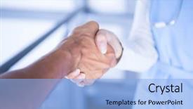  Presentation with hand hygiene in hospital - Presentation theme featuring doctors shaking hands in hospital background and a light blue colored foreground