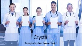  Presentation with quarter - Presentation theme featuring doctors showing medical report background and a  colored foreground