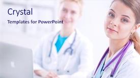  Presentation with women and protection desk - Presentation design consisting of doctors sitting at the desk background and a  colored foreground