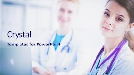  Presentation with hospital - Amazing PPT theme having doctors sitting at the desk backdrop and a  colored foreground