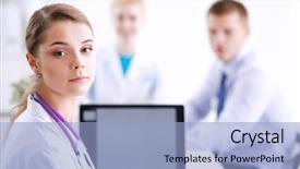  Presentation with hospital - Slides enhanced with doctors sitting at the desk background and a  colored foreground