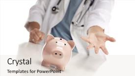  Presentation with piggy bank - Presentation theme enhanced with doctors stethescope - demanding doctor wearing stethoscope reaches background and a lemonade colored foreground