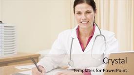  Presentation with doctor office - Presentation featuring doctors stethescope - doctor with laptop writing background and a lemonade colored foreground