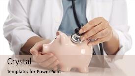  Presentation with bank - PPT theme consisting of doctors stethescope - female doctor holding stethoscope background and a coral colored foreground