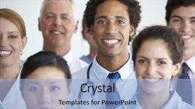  Presentation with portrait of medical professionals - Colorful presentation enhanced with doctors stethescope - portrait of medical team backdrop and a light blue colored foreground