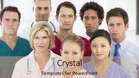  Presentation with labor and delivery medical team - Presentation theme enhanced with doctors stethescope - portrait of medical team background and a coral colored foreground