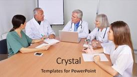  Presentation with team training - Presentation theme with doctors talking in a team background and a coral colored foreground